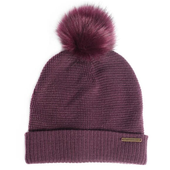 FASTHOUSE Women’s Melody Pom Knit Beanie Winter Hat Cabernet - Picture 3 of 4